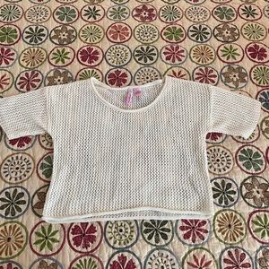Confess Ivory Crochet Short Sleeve Acrylic Sweater, Size L